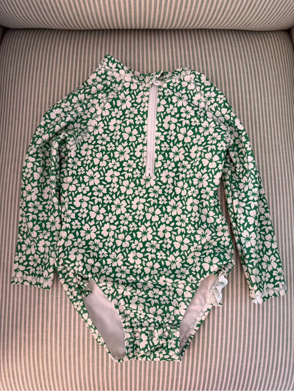 Girls Green Floral Long-Sleeve One-Piece Swimsuit